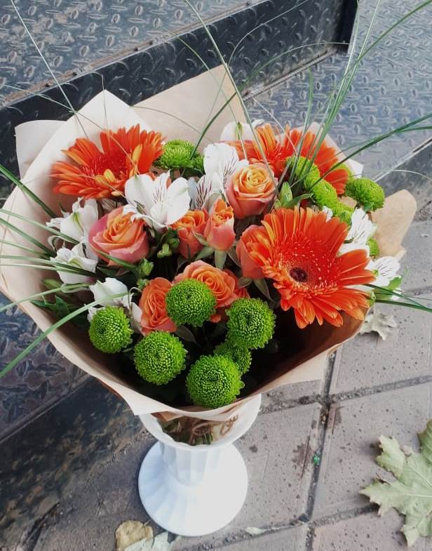 Букет цветов из: Герберы, Хризантемы, Альстромерии и Розы в Муриково