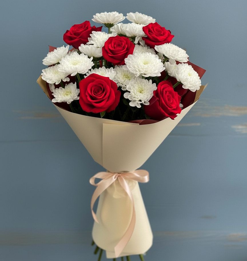 Букет цветов из: Розы и Хризантемы в Муриково