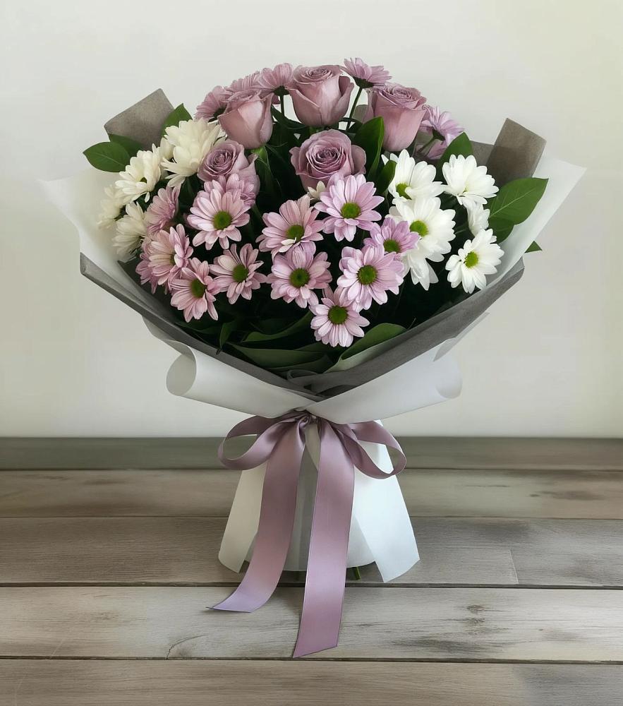 Букет цветов из: Хризантемы и Розы в Муриково