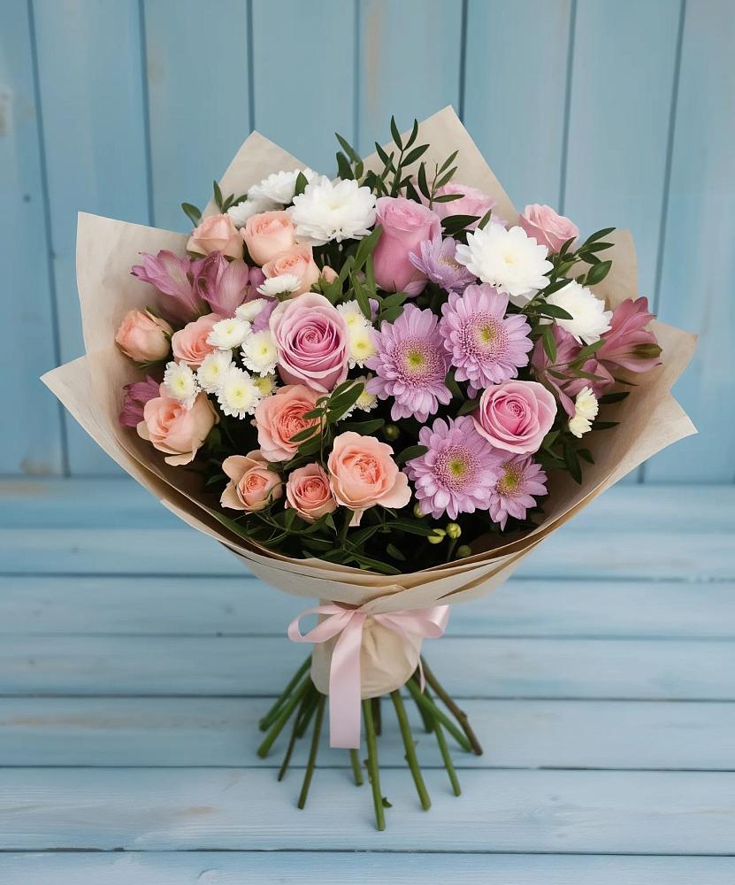 Букет цветов из: Хризантемы, Розы и Альстромерии в Муриково