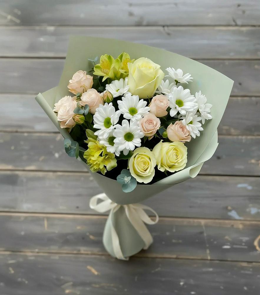 Букет цветов из: Альстромерии, Розы и Хризантемы в Муриково