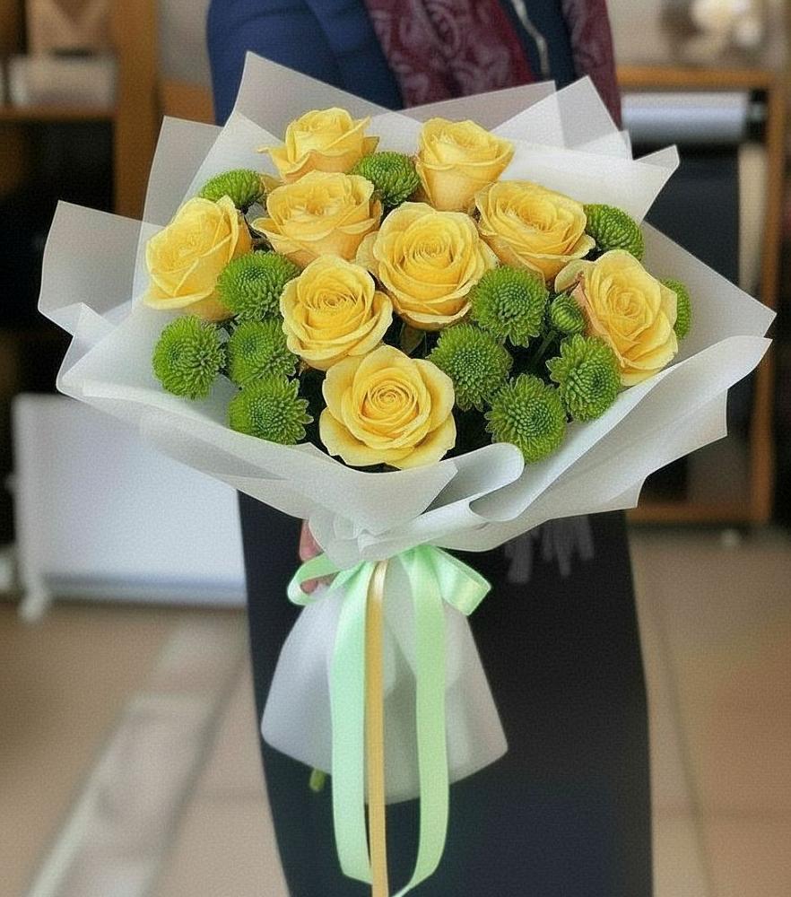 Букет цветов из: Хризантемы и Розы в Муриково