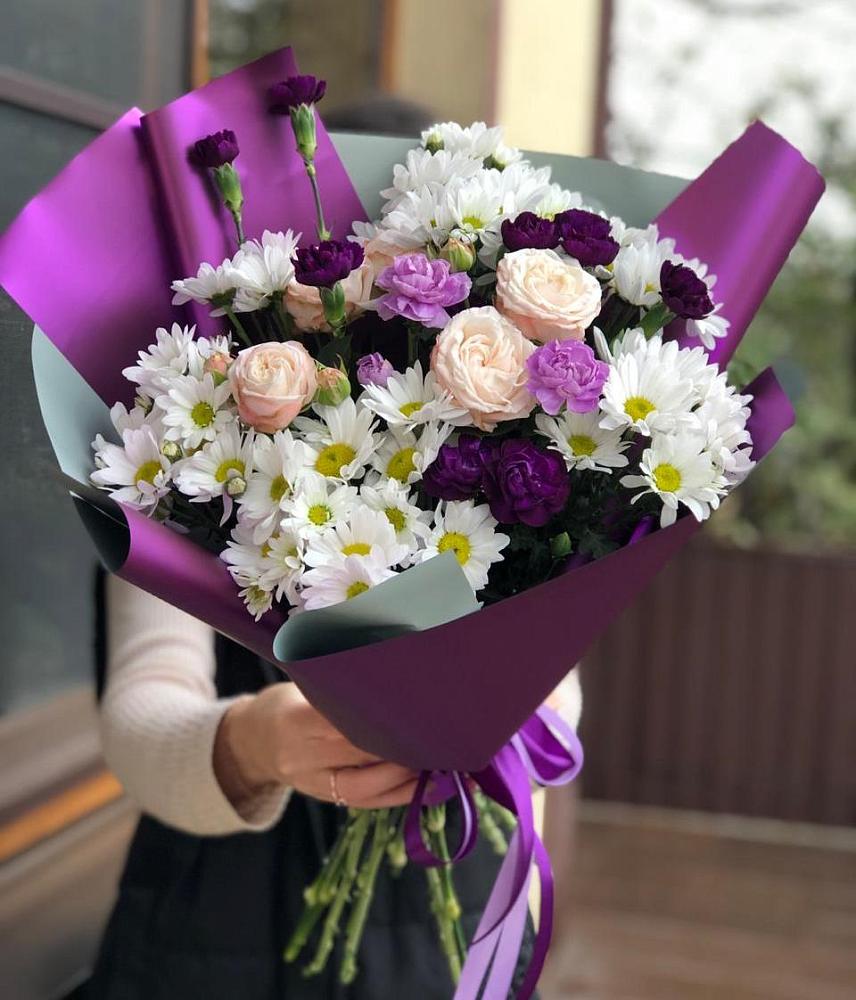 Букет цветов из: Хризантемы, Гвоздики и Розы в Муриково