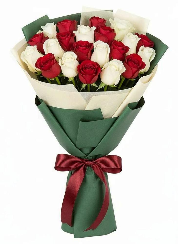 Букет Микс из красных и белых роз в Муриково