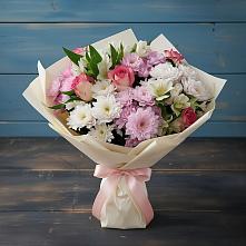 Букет цветов из:  Хризантемы, Альстромерии и Розы в Муриково