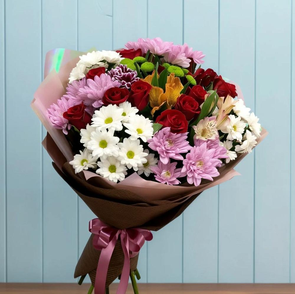 Букет цветов из: Розы, Хризантемы и Альстромерии в Муриково