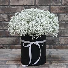 Цветочная композиция из Гипсофила в шляпной коробке в Муриково